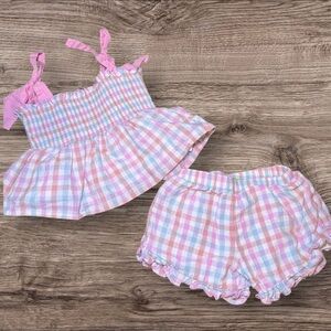 Pink and Blue Plaid Baby Outfit